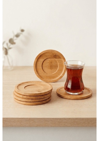 6 Lı Bambu Yuvarlak Çay Tabağı Bardak Altlığı Takımı Seti Mıt1374
