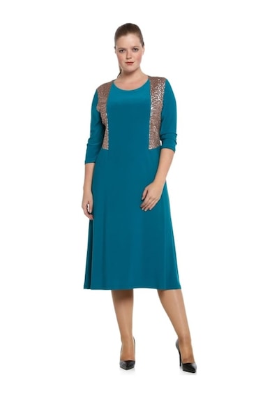 Nidya Moda Büyük Beden Payetli Elbise-4060T Çok Renkli