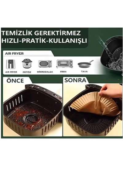 Büyük Boy Fritöz Pişirme Kağıdı Air Fryer Xl-xxl Uygun Kare Tabak Model 50 Adet