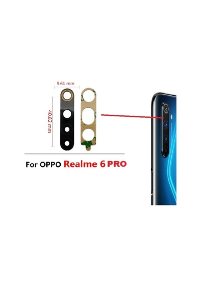 Tkgz Oppo Realme Uyumlu 6 Pro Arka Kamera Camı Lens Yapışkanlı