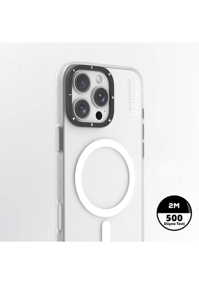 Apple Uyumlu iPhone 16 Pro Max Uyumlu Kılıf Magsafe Şarj Özellikli Youngkit Hidden Sand Serisi Kapak Beyaz
