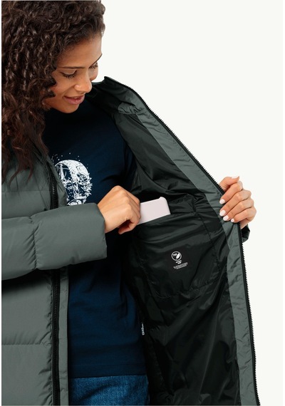 Jack Wolfskin Frozen Lake Coat Kadın Mont-1206132 Slate Green/olive Night/black Taş