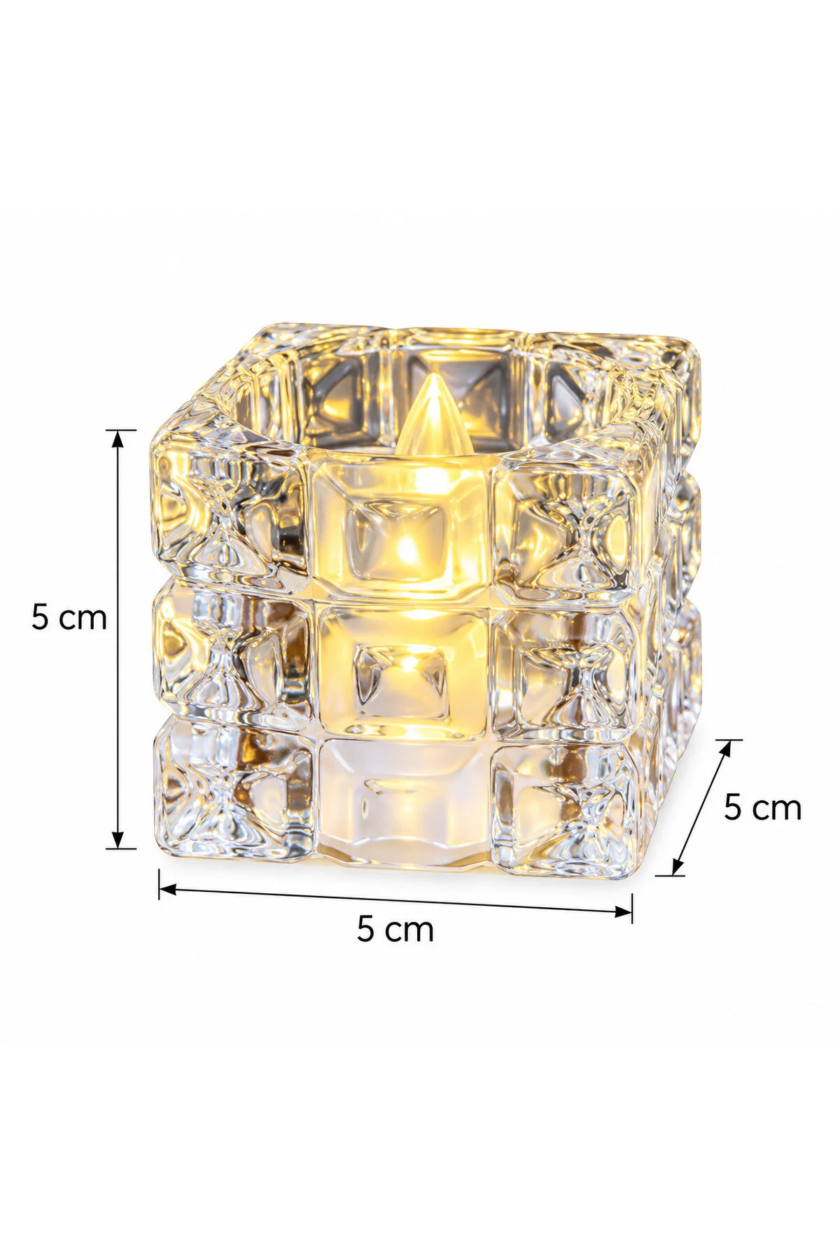 Erkugo 2 Adet Küp Şekilli Mini Led Mum 5 Cm Pilli Dekoratif Işıklı Mum Şeffaf