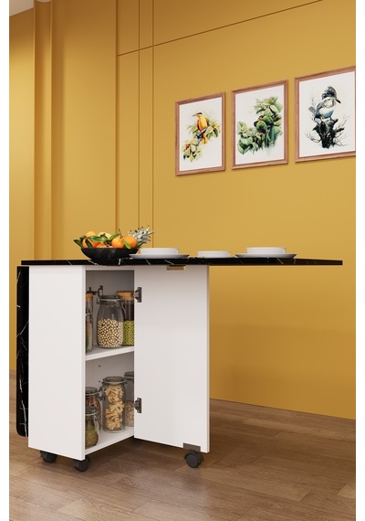 Lüks Katlanır Mutfak Yemek Masası %100 MDF Pratik Raflı Çalışma Masası KM15 Lüks Katlanır Mutfak Yemek Masası %100 MDF Pratik Raflı Çalışma Masası KM15