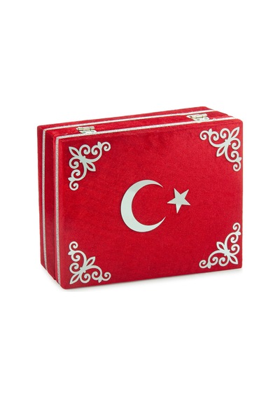 Türk Bayraklı Kuranı Kerim Hediyelik Set Kadife Kutulu, Bayrak, Seccade Ve Tesbih
