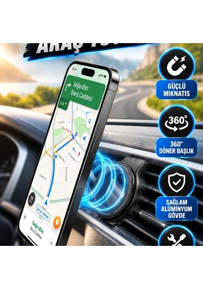 Alüminyum Manyetik Araç İçi Telefon Tutucu 360 Döner Başlık Ve Güçlü Mıknatıs