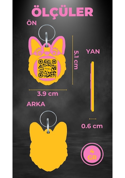 Petjoo 15.T.Teg Sarı-Pembe Qr'lı Köpek Künyesi
