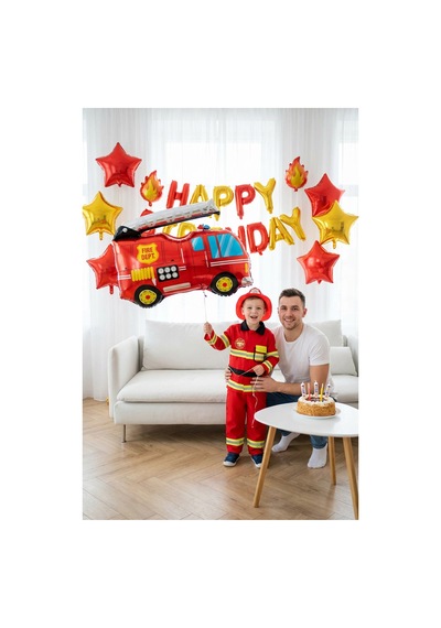 İtfaiye Arabası Folyo Balon 74x80 Cm İtfaiye Temalı Çocuk Doğum Günü Parti Süsü Çok Renkli