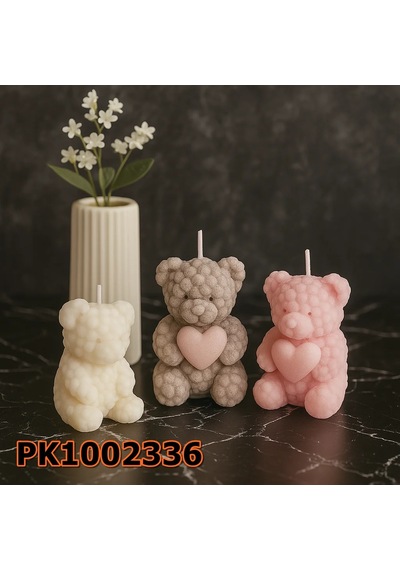 Pk1002336 - Silikon Kalıp Mum Kalıbı Kalpli Güllü Küçük Boy Ayıcık Renksiz
