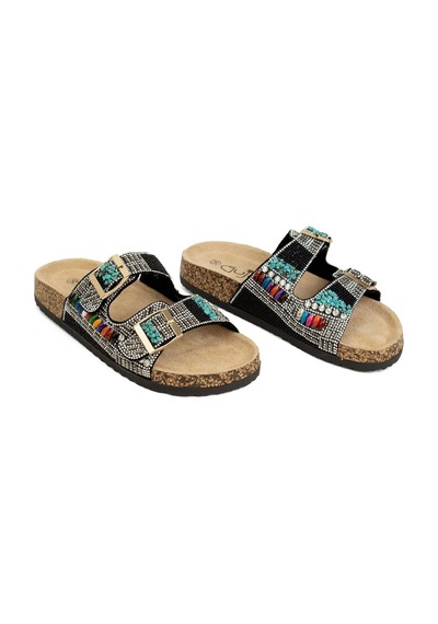 Guja 25y102-2 Kadın Taşlı Çift Toka Comfort Düz Taban Terlik Camel