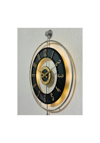 Pey Aksesuar Metal Camlı Duvar Saati Krom Statık 50 X 70cm Orta Boy Işıklı M51-kromgrı-şeffaf-siyah-gold Gri