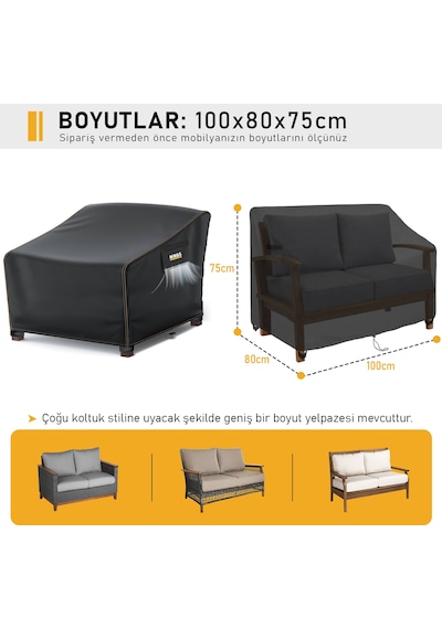 Haegs Tek Kişilik Bahçe Koltuk Örtüsü, Koruma Kılıfı, Su Geçirmez Açık Hava Bahçe Mobilya Kılıfları, Dış Mekan Sandalye Kılıfı Örtü Branda, Ağır Hizmet Tipi, 100-80-75cm - Siyah