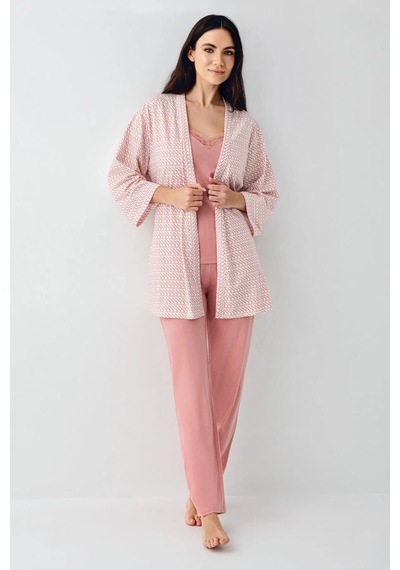 Pierre Cardin Kadın Pembe 3'lü Sabahlık Takım-m90.82 Pembe