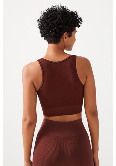 Los Ojos Kadın Kahverengi Askılı Fitilli Crop Top Büstiyer Scoop Kahverengi