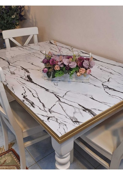 Kalın Pvc Masa Koruyucu 1.2 Mm Mika Örtü, 80 Cm En, Mermer Desen 32pvc-mrm10 Çok Renkli