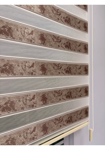 Amora Serisi Antik Bronz Renkli Kahverengi Desenli Modern Zebra Perde