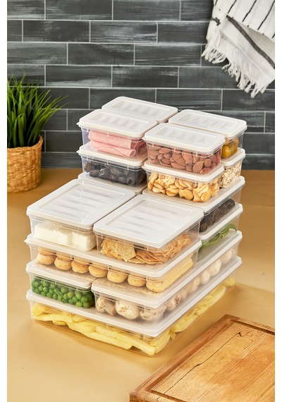 Multi Box 17 Parça 5 Farklı Boy Saklama Kabı Seti - Dondurucu & Mikrodalga Uyumlu Krem