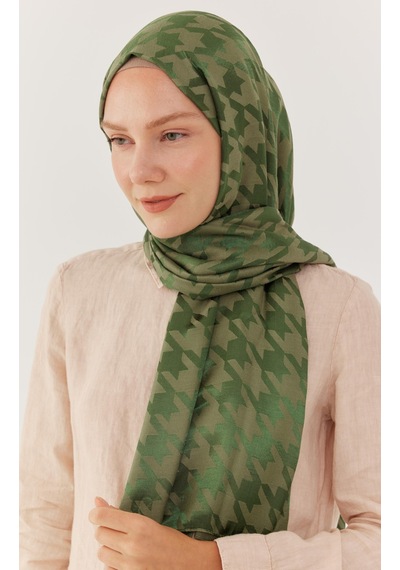 Mirsoy Scarf Kazayağı Desen Parlak Jakar Şal - Yeşil Yeşil