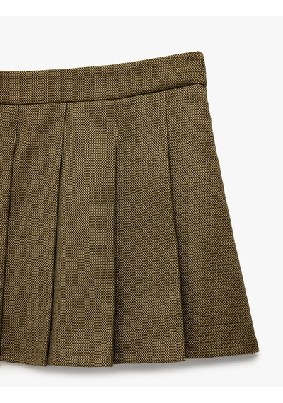 Koton Slim Fit Kalın Pileli Mini Etek Yeşil Desenli 6wak70034ew Yeşil Desenli