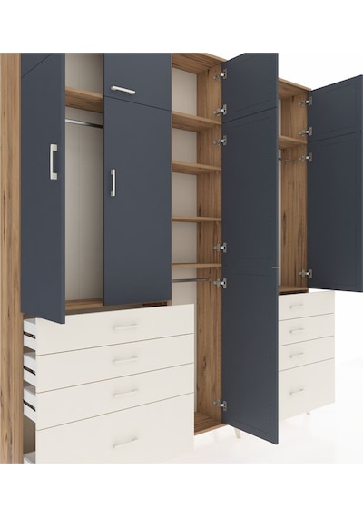 Arges Dolap 8 Raflı 8 Çekmeceli 3 Askılı 220x30x243 Çam-antrasit/aytaşı Antrasıt/aytası Arges Dolap 8 Raflı 8 Çekmeceli 3 Askılı 220x30x243 Çam-antrasit/aytaşı Antrasıt/aytası