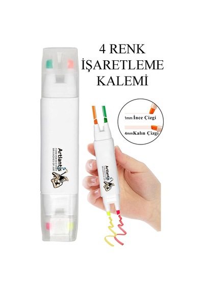 4 Renk Fosforlu Kalem 1 Adet 4 Lü İşaretleme Kalemi Canlı Renkler Sarı Pembe Turuncu Yeşil Fixpoint P-2892 Çok Renkli