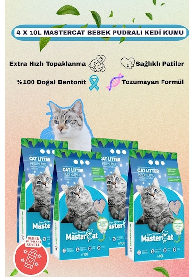 4 X 10l Bebek Pudralı Kedi Kumu Ekonomik Paket