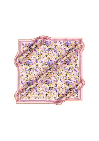 Aker Çiçek Desenli İpek Krep Saten Eşarp Pembe-mor Pembe-mor