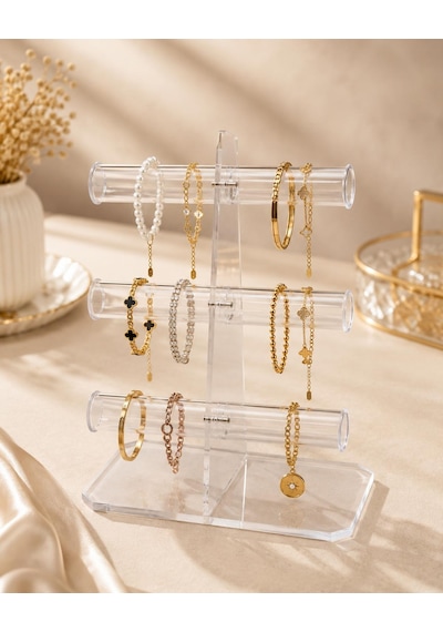 Silindir Pleksi Spesiyal 3'lü Bileklik Standı Şeffaf