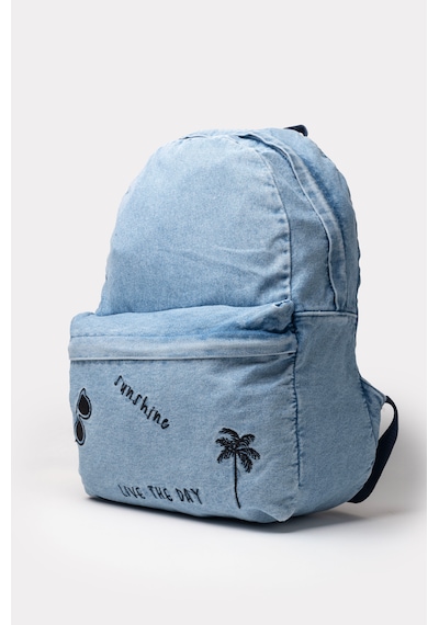 İcone Bag Icone Unısex Sırt Çantası, Yıkamalı Denim Çanta, Fermuar Kapamalı, Kot Sırt Çantası Açık Mavi