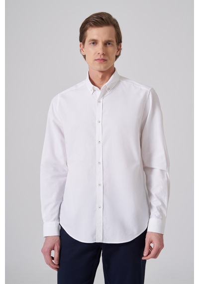 Morven Erkek Beyaz Pamuk Trend Düz Dynamic Fit Düğmeli Yaka Gömlek 26ms004026600 Beyaz