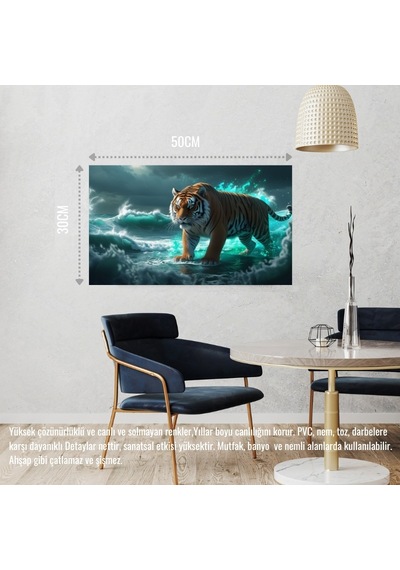 Kaplan Fırtınalı Bir Okyanusta 05 Çerçevesiz 50x30 Cm Pvc Tablo