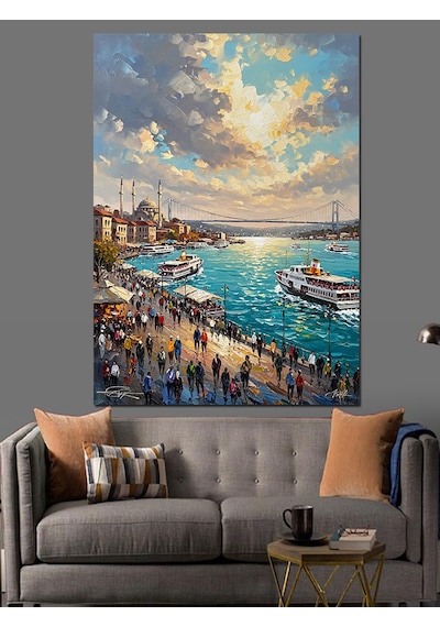 Gün Batımında İstanbul Şehir Panoraması Dekoratif Kanvas - Mdf Ahşap Tablo