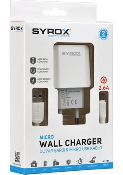 Syrox Micro Usb Girişli 2.6A Hızlı Şarj Cihazı J47 (483883348)