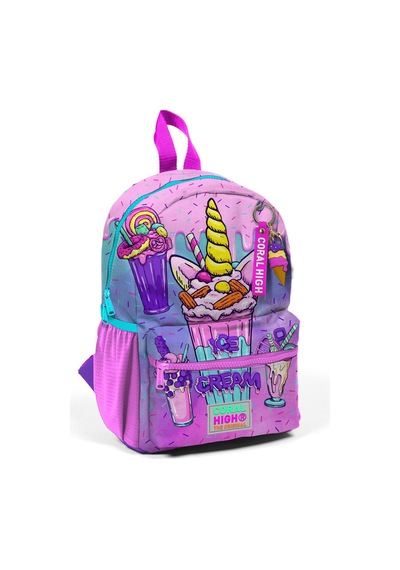 Minik Yuva Sırt Çantası Pembe Mor Milkshake Dondurma Desenli İki Bölmeli 23549
