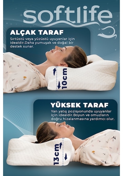 Nova Visco Yastık Ortopedik Boyun Destekli Memory Foam Ergonomik Yastık Beyaz 62x42x13/10cm