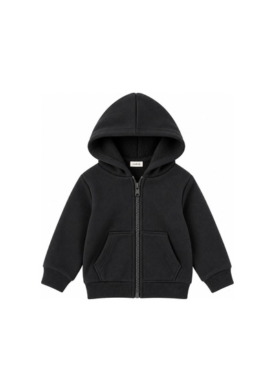 Luess Çocuk Kapüşonlu Fermuarlı Sweatshirt Siyah
