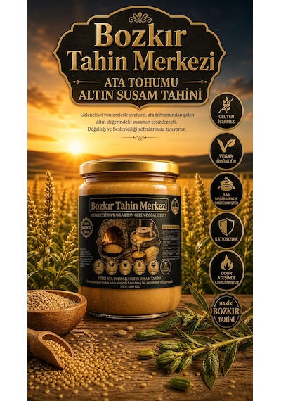 Bozkır Tahin Merkezi Yerli Ata Tohumu Altın Susam Taş Değirmen Tahini Kavrulmuş 600 G