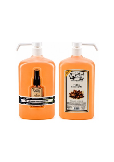 İstanbul Koku Dünyası Sprey Kolonya 900ml Tütün Aroması Hediye 50ml Sprey- 12'li Paket