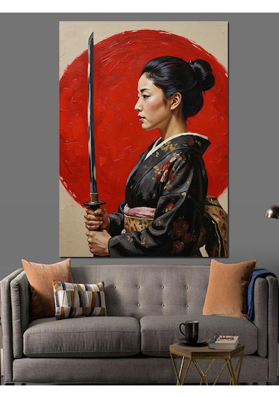 Kılıçlı Japon Kadın Savaşçı Dekoratif Kanvas - Mdf Ahşap Tablo