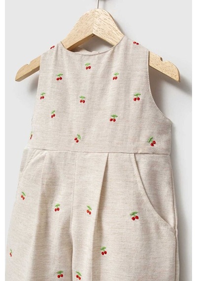 Ministok Cherry Lady Kiraz Nakışlı Arkası Fiyonk Bağlamalı Çanta Aksesuarl Ekru
