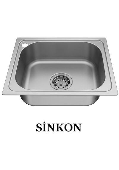 Sinkon Paslanmaz Tezgah Üstü Krom Evye 40x50 Ankastre Eviye Sol Delikli Krom