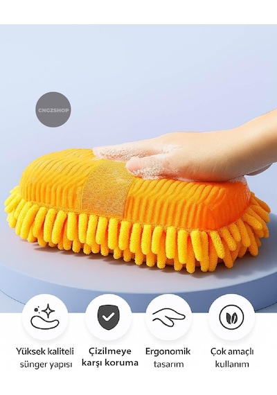 Cngzshop Premium Oto Araç Yıkama Ve Cila Sünger Eldiveni, Çiziksiz Derin Temizlik, Ergonomik Tutma Bandı, Mavi Diğer
