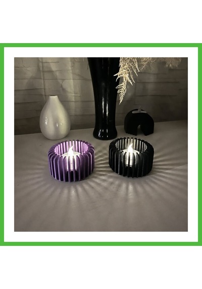 Vaveni 3d Baskı Modern Çizgili Mumluk - Tealight Mumluk 1 Adet -mor Arz