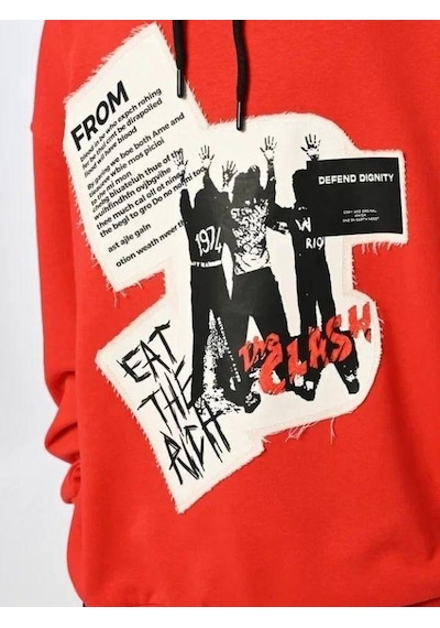 Zekids Erkek Çocuk Kapüşonlu Baskılı Teenage Tasarım Sweatshirt-16662 Turuncu
