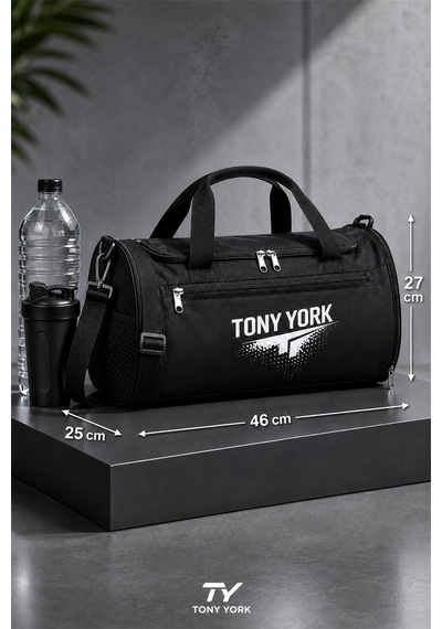 Tony York Unisex Geniş Hacimli Konfor Modeli Önü Cepli Ayakkabı Bölmeli Seyahat Antrenman Fitness Spor Çantası siyah