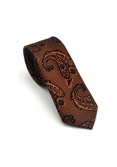 Gaffy Açık Kahverengi Şal Desenli Siyah Dokuma Kumaş Mendilli Slim Fit Kravat // Sdk-2606-1 Siyah