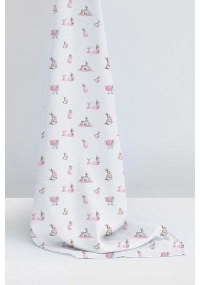 % 100 Pamuk Müslin Bebek Örtüsü - Bébé Lapin Rose 70x70 Cm Throw7019