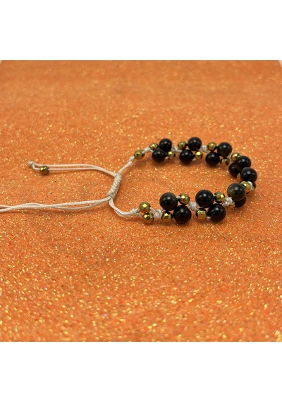 Yıldız Doğal Taş 6mm Ipli Golden Obsidyen Ayarlanabilir Ölçü Doğal Taş Bileklik Siyah