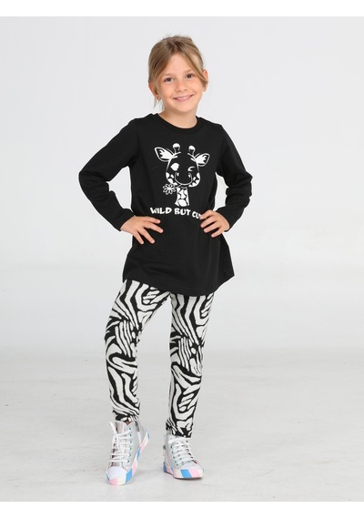 Casabony Wild&cute Kız Çocuk Tunik Takım-siyah - Beyaz Siyah - Beyaz