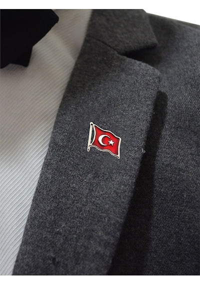 Anahtarlık Sepeti Türk Bayrağı Rölyef Dalgalı Rozet 2x1,5 Cm - Nikel